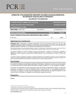 Fondo De Titularización Hencorp Valores Alcaldia Municipal De Antiguo Cuscatlán 01-Fthvaac01 Valores De Titularización