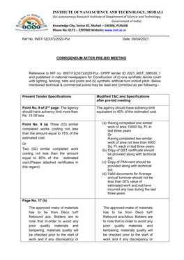 Corrigendum After Pre-Bid Meeting