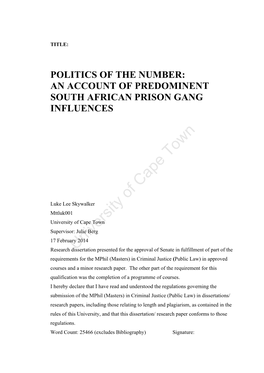 An Account of Predominant South African Prison Gang Influences