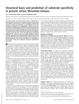 Structural Basis and Prediction of Substrate Specificity in Protein Serine͞threonine Kinases