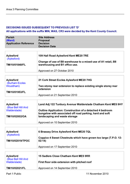 Area 3 Planning Committee Part 1 Public 11 November 2010