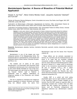 Banisteriopsis Species: a Source of Bioactive of Potential Medical Application