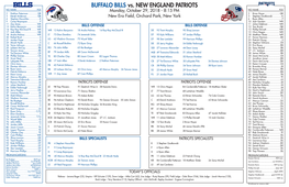 BUFFALO BILLS Vs. NEW ENGLAND PATRIOTS NO NAME POS Monday, October 29, 2018 - 8:15 PM NO NAME POS 2 Nathan Peterman