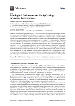 Tribological Performance of Mos2 Coatings in Various Environments