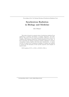 Synchrotron Radiation in Biology and Medicine