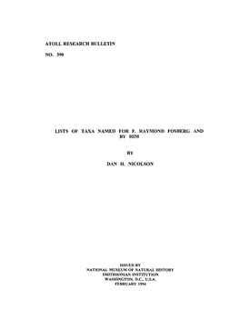 Atoll Research Bulletin No. 390 Lists of Taxa Named for F