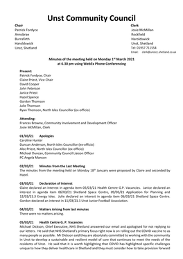 Unst Community Council Chair Clerk Patrick Fordyce Josie Mcmillan Annsbrae Rockfield Burrafirth Haroldswick Haroldswick Unst, Shetland