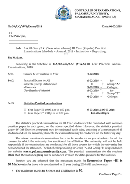 509001 (TS) No.38 /UG/YWS/Exams/2018 Date: 06