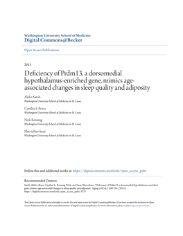 Deficiency of Prdm13, a Dorsomedial Hypothalamus-Enriched Gene