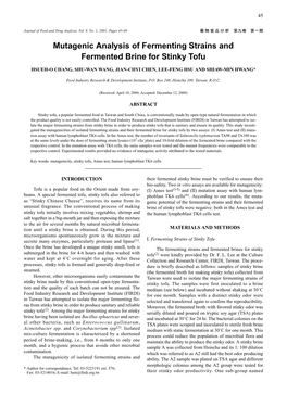 Mutagenic Analysis of Fermenting Strains and Fermented Brine for Stinky Tofu