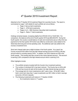 4Th Quarter 2019 Investment Report