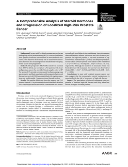 A Comprehensive Analysis of Steroid Hormones and Progression of Localized High-Risk Prostate Cancer