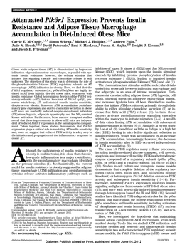 Attenuated Pik3r1 Expression Prevents Insulin Resistance and Adipose Tissue Macrophage Accumulation in Diet-Induced Obese Mice Carrie E