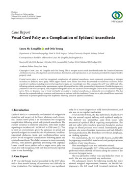 Vocal Cord Palsy As a Complication of Epidural Anaesthesia