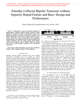 Schottky Collector Bipolar Transistor Without Impurity Doped Emitter and Base: 1 Design and Performance", IEEE Trans