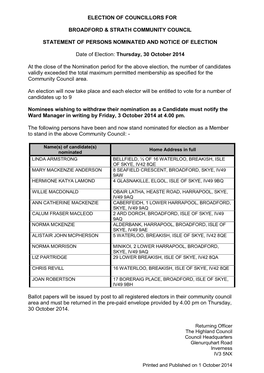 Election of Councillors For