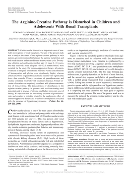 The Arginine-Creatine Pathway Is Disturbed in Children and Adolescents with Renal Transplants