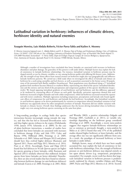 Latitudinal Variation in Herbivory: Inﬂ Uences of Climatic Drivers, Herbivore Identity and Natural Enemies