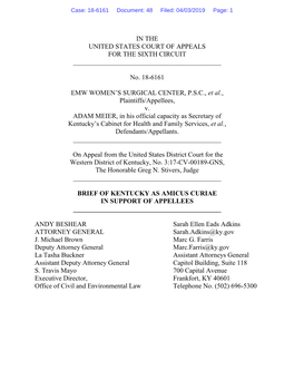 IN the UNITED STATES COURT of APPEALS for the SIXTH CIRCUIT No. 18-6161 EMW WOMEN P