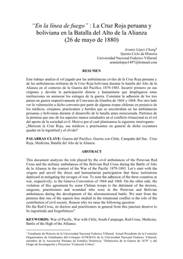 La Cruz Roja Peruana Y Boliviana En La Batalla Del Alto De La Alianza (26 De Mayo De 1880)