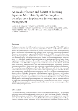 At-Sea Distribution and Habitat of Breeding Japanese Murrelets Synthliboramphus Wumizusume: Implications for Conservation Management