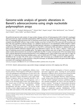 Genome-Wide Analysis of Genetic Alterations in Barrett's