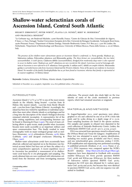 Shallow-Water Scleractinian Corals of Ascension Island, Central South Atlantic Helmut Zibrowius1, Peter Wirtz2, Flavia L.D