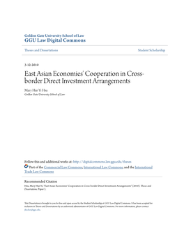 East Asian Economies' Cooperation in Cross-Border Direct Investment Arrangements