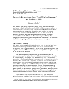 Economic Dynamism and the “Social Market Economy”: Are They Reconcilable?