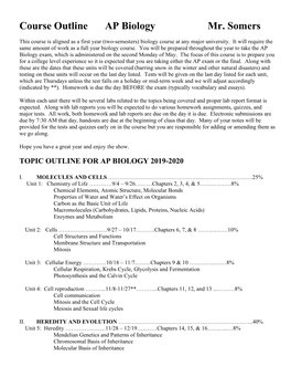 Course Outline AP Biology Mr. Somers