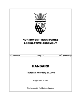 NWT HANSARD Blues