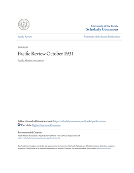 Pacific Review October 1931 Pacific Alumni Association