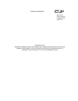 Informe Final De La Misión De Observación Electoral De La OEA Para Las Elecciones Municipales