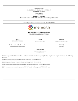 MEREDITH CORPORATION (Exact Name of Registrant As Specified in Its Charter)