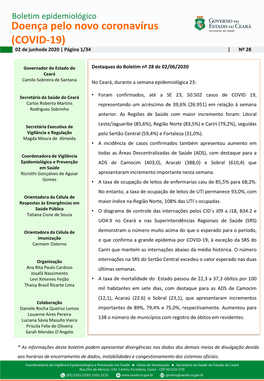 Doença Pelo Novo Coronavírus (COVID-19) 02 De Junhode 2020 | Página 1/34 | Nº 28