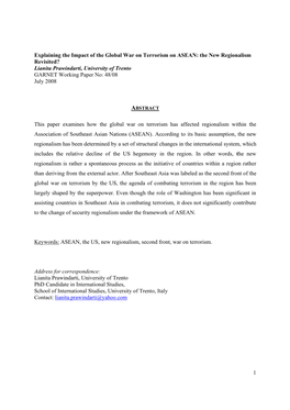 1 Explaining the Impact of the Global War on Terrorism on ASEAN: The