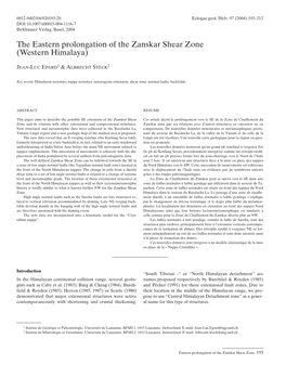 The Eastern Prolongation of the Zanskar Shear Zone (Western Himalaya)