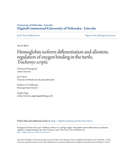 Hemoglobin Isoform Differentiation and Allosteric Regulation of Oxygen Binding in the Turtle, Trachemys Scripta Christian Damsgaard Aarhus University