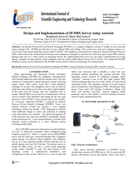 Design and Implementation of IP-PBX Server Using Asterisk 1 2 HARSHADA JAGTAP , PROF