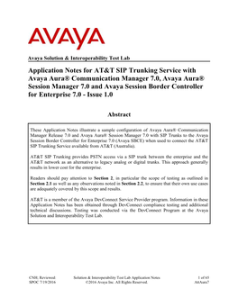 Application Notes for AT&T SIP Trunking Service with Avaya Aura