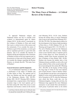 The Many Faces of Dushara – a Critical Review of the Evidence