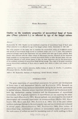 Studies on the Symbiotic Properties of Mycorrhizal Fungi of Scots Pine (Pinus Sylvestris L.) As Affected by Age of the Fungal Culture