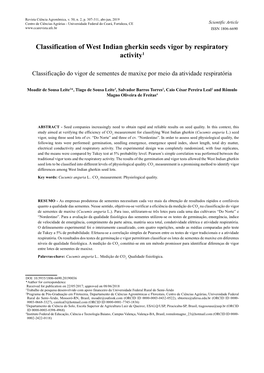 Classification of West Indian Gherkin Seeds Vigor by Respiratory Activity1