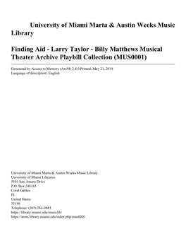 Larry Taylor - Billy Matthews Musical Theater Archive Playbill Collection (MUS0001)