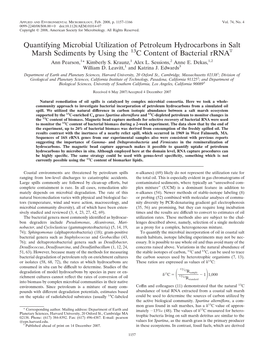 Quantifying Microbial Utilization of Petroleum Hydrocarbons in Salt Marsh Sediments by Using the 13C Content of Bacterial Rrnaᰔ Ann Pearson,1* Kimberly S