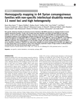 Homozygosity Mapping in 64 Syrian Consanguineous Families with Non-Speciﬁc Intellectual Disability Reveals 11 Novel Loci and High Heterogeneity