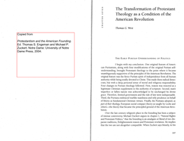 The Transformation of Protestant Theology As a Condition of the American Revolution
