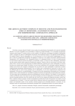 The Articular Wrist Complex in Miocene and Plio-Pleistocene African Hominoids: Anatomofunctional and Morphometric Comparative Approach