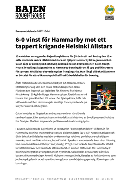 6-0 Vinst För Hammarby Mot Ett Tappert Krigande Helsinki Allstars