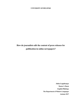 How Do Journalists Edit the Content of Press Releases for Publication in Online Newspapers?